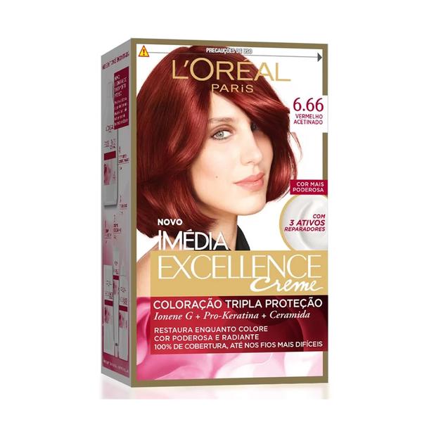 LOréal Imédia Excellence Coloração Creme - 6.66 Vermelho Acetinado - Loréal Paris