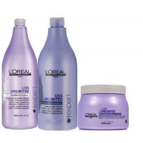Loreal Liss Unlimited Kit Profissionnal Shampoo + Condicionador + Máscara Grande - 3500ml - Roxo
