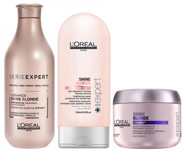 Loreal Shine Blonde Shampoo (300ml), Condicionador (150ml) e Máscara (200ml)