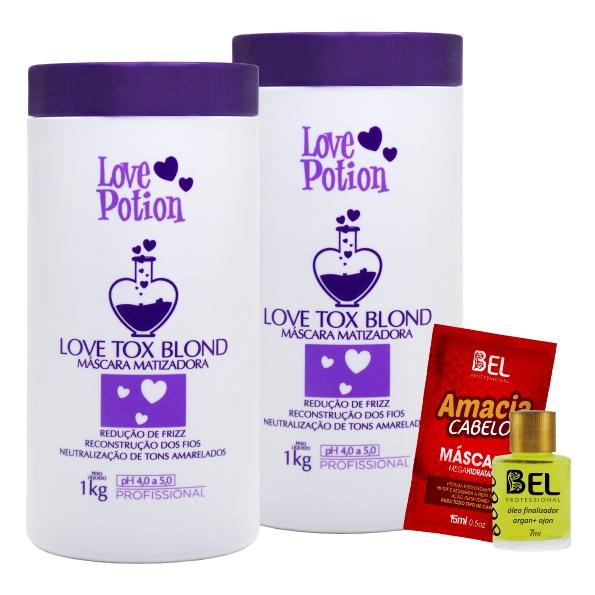 Love Potion 2 Btox Blond Matizador 1Kg+ Óleo Argan+ Sachê Amacia Cabelo Bel