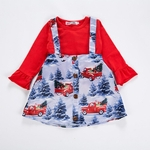 Luva crianças meninas miúdos longa vermelha T-shirt + Tree Car Natal Imprimir Suspender Skirt Venda quente