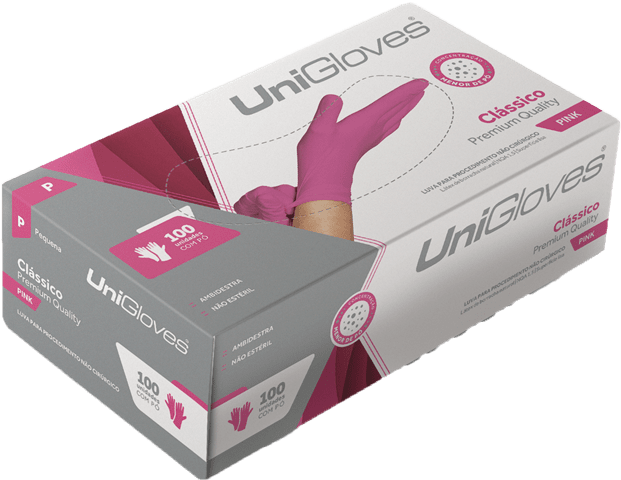Luva Latex Unigloves Rosa G com Pó com 100un