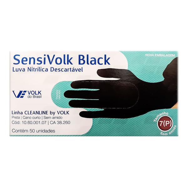 Luva Nitrílica SensiVolk Black Descartável não Estéril Sem Amido Tamanho 7 (P) com 50 Unidades