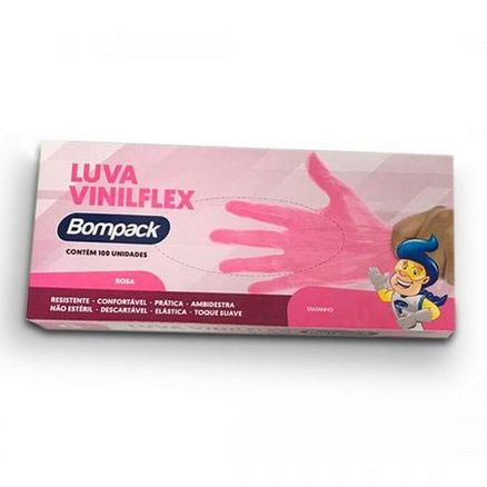 Luva Vinilflex Bompack Rosa Tamanho G 100 Unidades