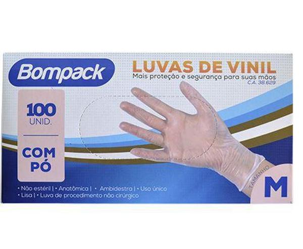 Luvas de Vinil C/ Pó 100 Unidades Tamanho M Bompack