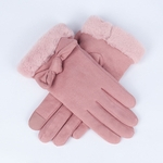 Woman Winter Gloves Windproof Gloves Hand Wear Lovely Bowknot Thick Warm Wind proof Suede Fabric Telefingers Gloves