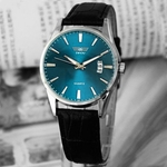 Luxury Black Leather Strap Calendar Quartz Mens Date Wrist Watch Blue