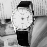 Luxury Black Leather Strap Calendar Quartz Mens Date Wrist Watch White