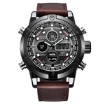 Luxury Dual Movt Men's Leather Quarz Analog Digital LED Sport Wrist Watch