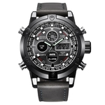 Luxury Dual Movt Men's Leather Quarz Analog Digital LED Sport Wrist Watch