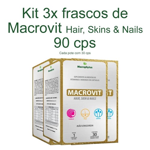 Mac-Cp Macrovit Hair, Skin & Nails - Kit com 3 - 90Cps - Dist Viva Mel...