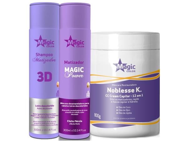 Magic Color - Kit 3D Shampoo 300ml + Matizador Magic Power 300ml + Noblesse K 800g