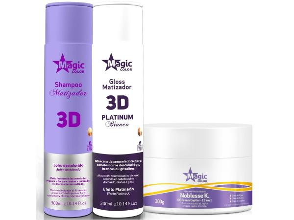 Magic Color - Kit 3D Shampoo 300ml + Matizador Platinum Branco 300ml + Noblesse K 800g