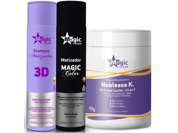 Magic Color - Kit 3D Shampoo 300ml + Matizador Tradicional 300ml + Noblesse K 800g