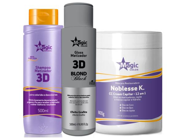 Magic Color - Kit 3D Shampoo + Matizador Blond Black Efeito Grafite + Noblesse K 800g