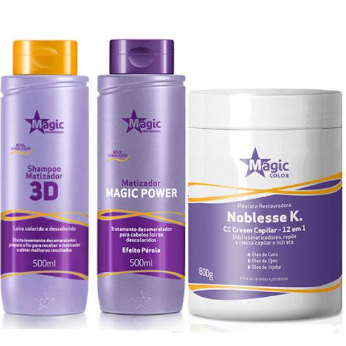 Magic Color - Kit 3D Shampoo + Matizador Magic Power Efeito Perola + Noblesse K 800g