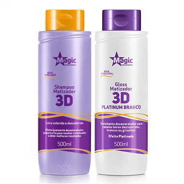 Magic Color - Kit 3d Shampoo Matizador Platinum Branco Efeito Platinado 500ml