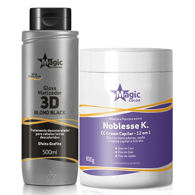 Magic Color - Kit Máscara Restauradora Noblesse K. 800g + Matizador Blond Black Efeito Grafite 500ml