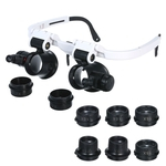Magnifier Óculos LED Lupa Cabeça Monte Magnifier intercambiáveis ¿¿Loupe 4 Lentes substituíveis 7X / 10X / 15X / 25X
