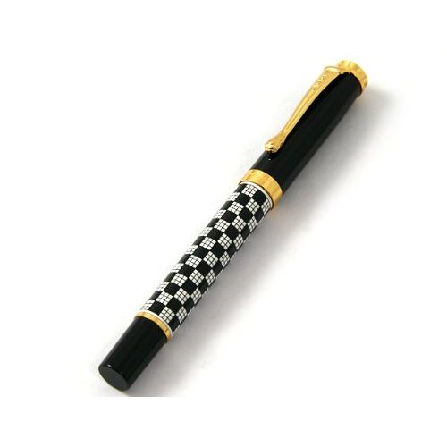 Mais nobre preto tabuleiro de xadrez de Ouro Clipe Fountain Pen Pen Barrel tem acabamento em laca preta com Push no estilo da tinta Converter