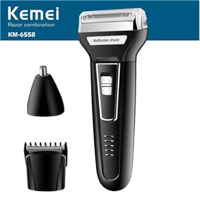 Maquina de Cortar Cabelo Profissional Barbeador e Aparador 3 em 1 Recarregável Kemei - KM-6558