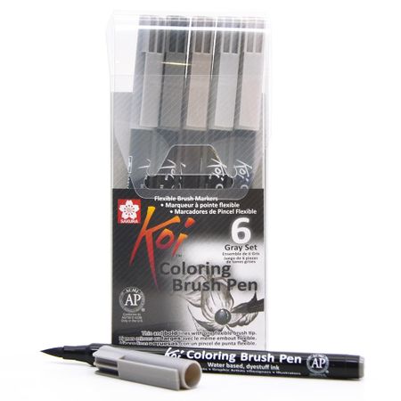 Marcador Pincel Koi Coloring Brush Tons de Cinza - 6 Cores