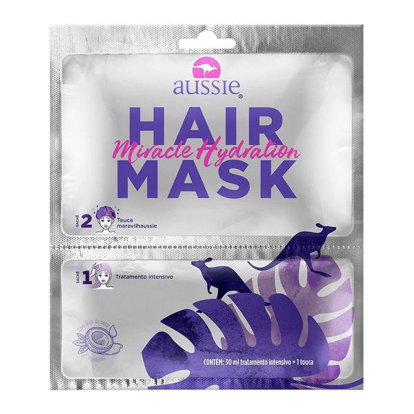 Máscara Capilar Aussie Hair Mask Miracle Hidratação Sachê 30ml + 1 Touca