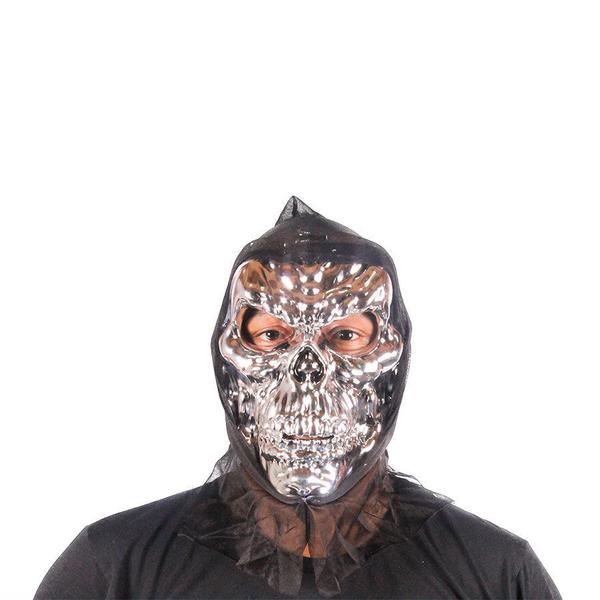 Máscara Caveira Metalizada com Capuz - Aluá Festas