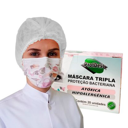 Máscara Cirúrgica Protdesc Descartável Tripla com Elástico Fashion 20un.