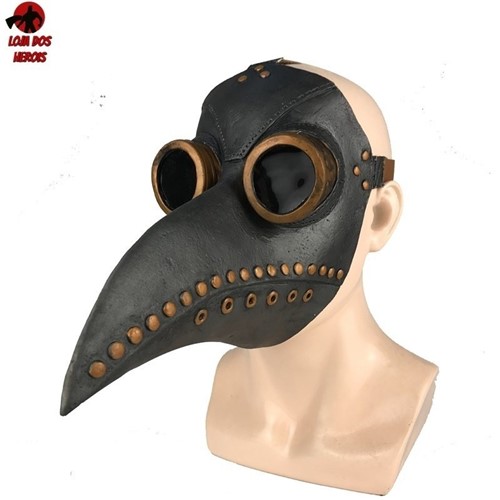 Máscara Cosplay Médico Medieval Peste Negra Realista Latex Preta (MODELO 1)