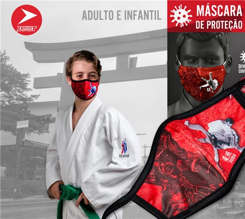 Mascara Covid Judo Modelo 2 (Adulto e Infantil) (Vermelho, INFANTIL)