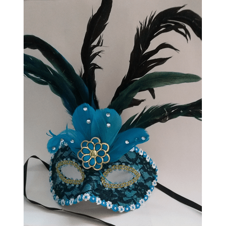 Máscara de Carnaval com Pena Azul - Unidade