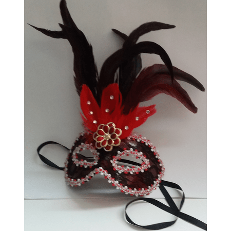 Máscara de Carnaval com Pena Vermelha - Unidade