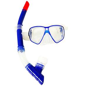 Mascara de Mergulho com Snorkel Respirador de Silicone com Vidro Temperado Azul (OA339) - Azul - Único