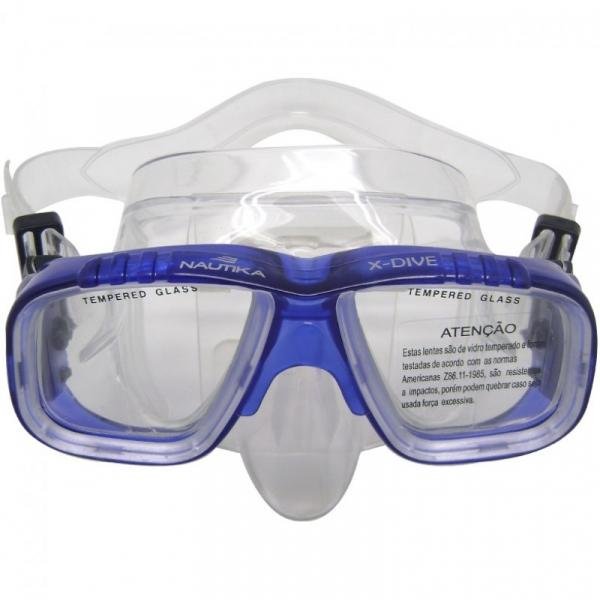 Máscara de Mergulho X-Dive com Lente Dupla e Protetor Nasal Azul Nautika