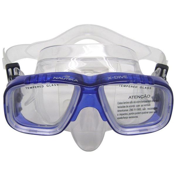 Máscara de Mergulho X-Dive com Lente Dupla e Protetor Nasal Azul - Nautika