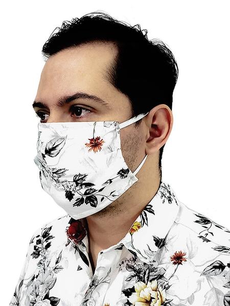 Máscara de Proteção Facial - Estampada Branca Floral - Phiphi Camisaria