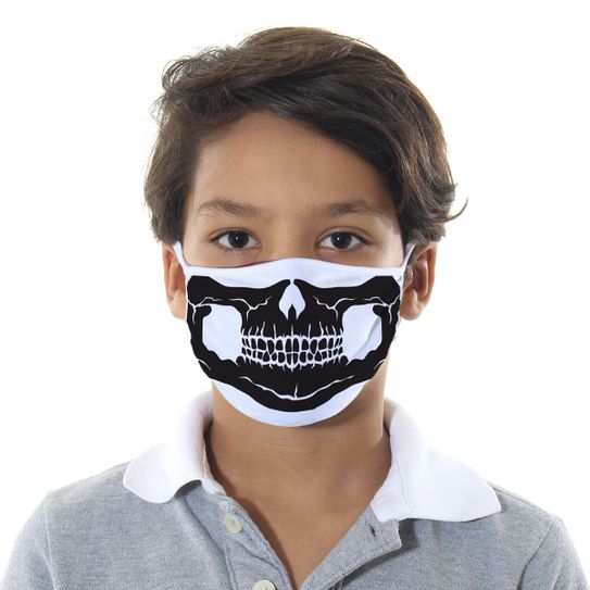 Máscara de Tecido com 4 Camadas Lavável Infantil - Caveira Branca - Mask4all U