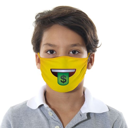 Máscara de Tecido com 4 Camadas Lavável Infantil - Emoji Dinheiro - Mask4all M