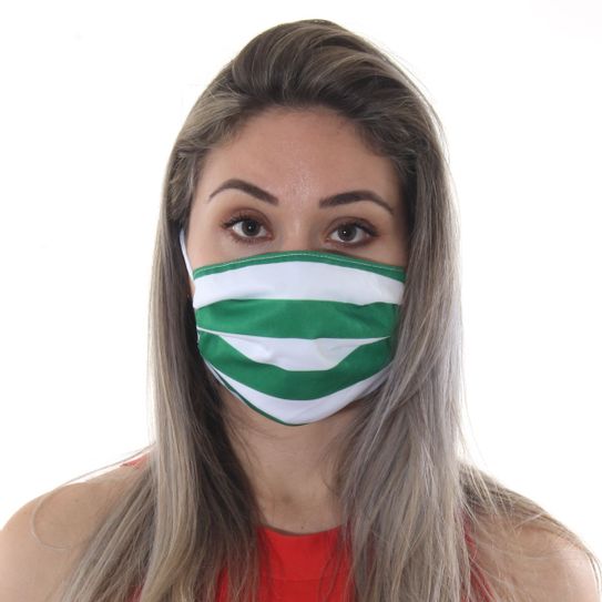 Máscara de Tecido Dupla Camada Lavável Adulto - Branca e Verde Listrada
