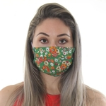 Máscara de Tecido Dupla Camada Lavável Adulto - Verde com Flores