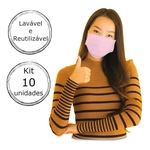 Mascara de Tecido Facial Lavável 100% Algodão Dupla Camada de Proteção - Kit 10 Unidades Rosas