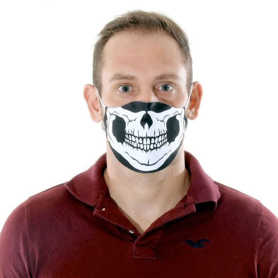 Máscara de Tecido Lavável Dupla Camada Adulto - Caveira Halloween