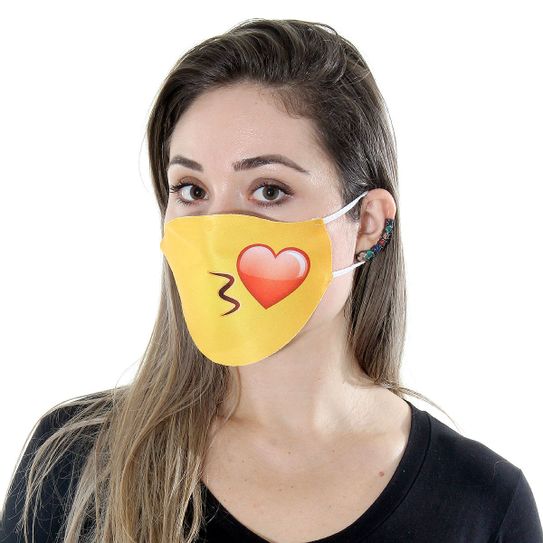 Máscara de Tecido Lavável Dupla Camada Adulto - Emoji Beijo