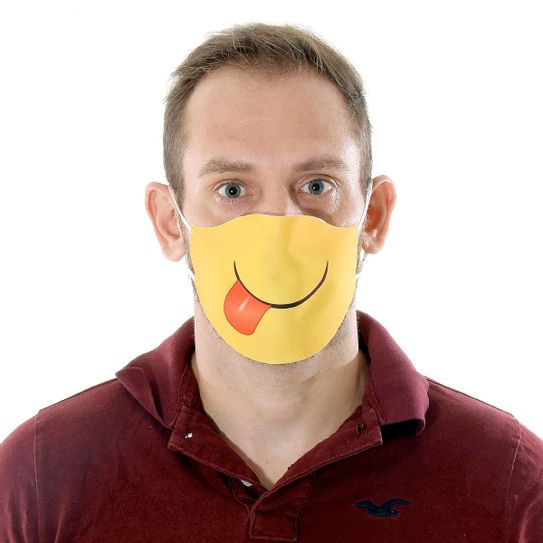 Máscara de Tecido Lavável Dupla Camada Adulto - Emoji Língua