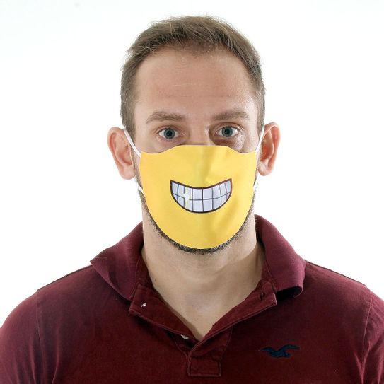 Máscara de Tecido Lavável Dupla Camada Adulto - Emoji Sorridente