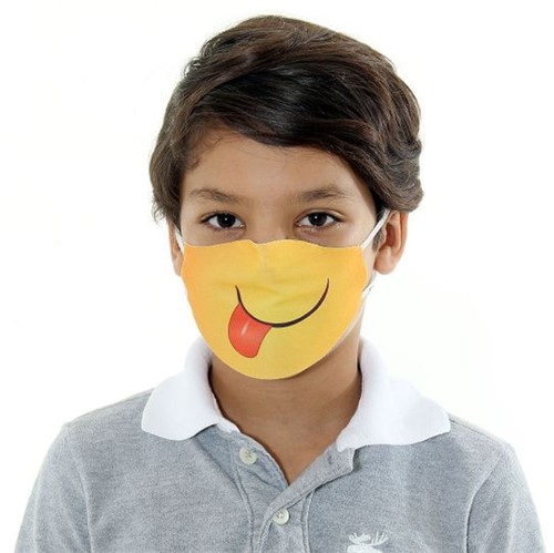 Máscara de Tecido Lavável Dupla Camada Infantil - Emoji Língua