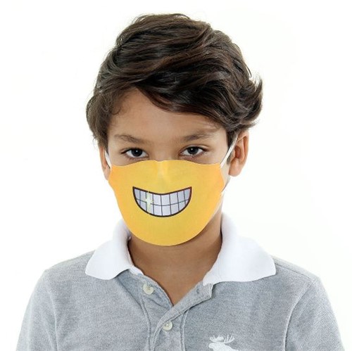 Máscara de Tecido Lavável Dupla Camada Infantil - Emoji Sorrindo