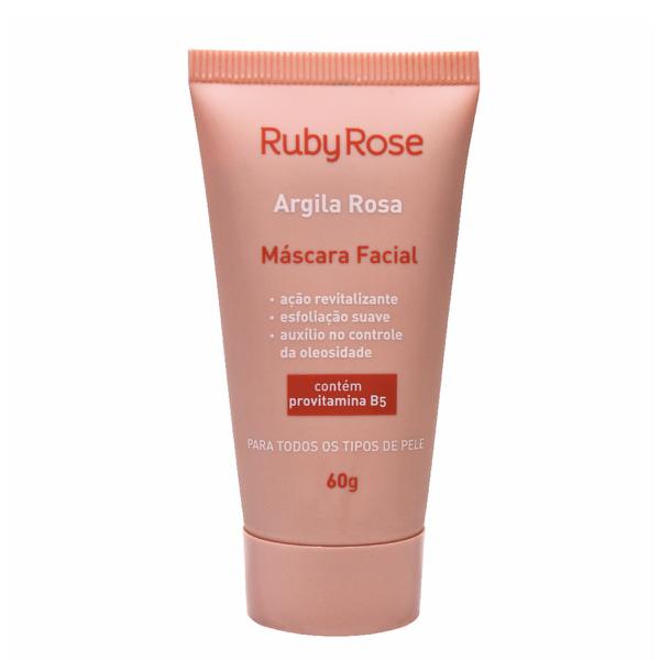 Máscara Facial Argila Rosa - Revitalizante / Esfoliação / Auxilio no Controle Oleosidade 60g Ruby Rose HB404 1 Unidade
