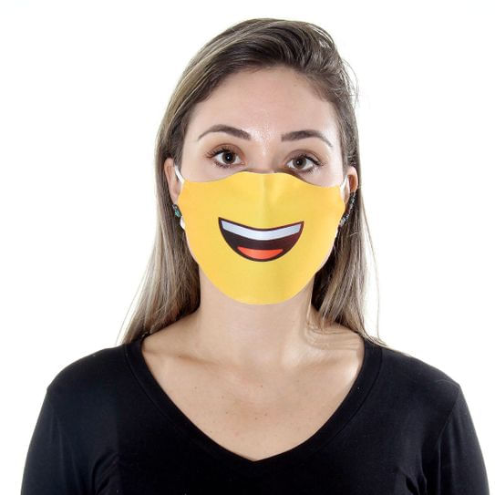 Máscara de Tecido Lavável Dupla Camada Adulto - Emoji Sorriso